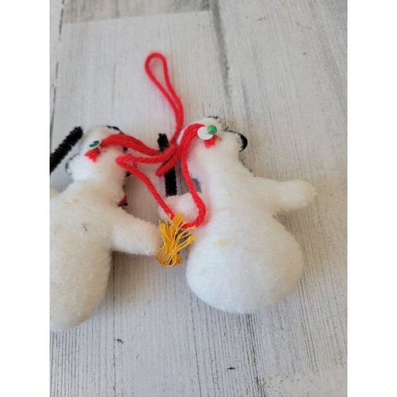 Embroidered felt Frosty Snowman broom top hat ornament Xmas set - Picture 8 of 8